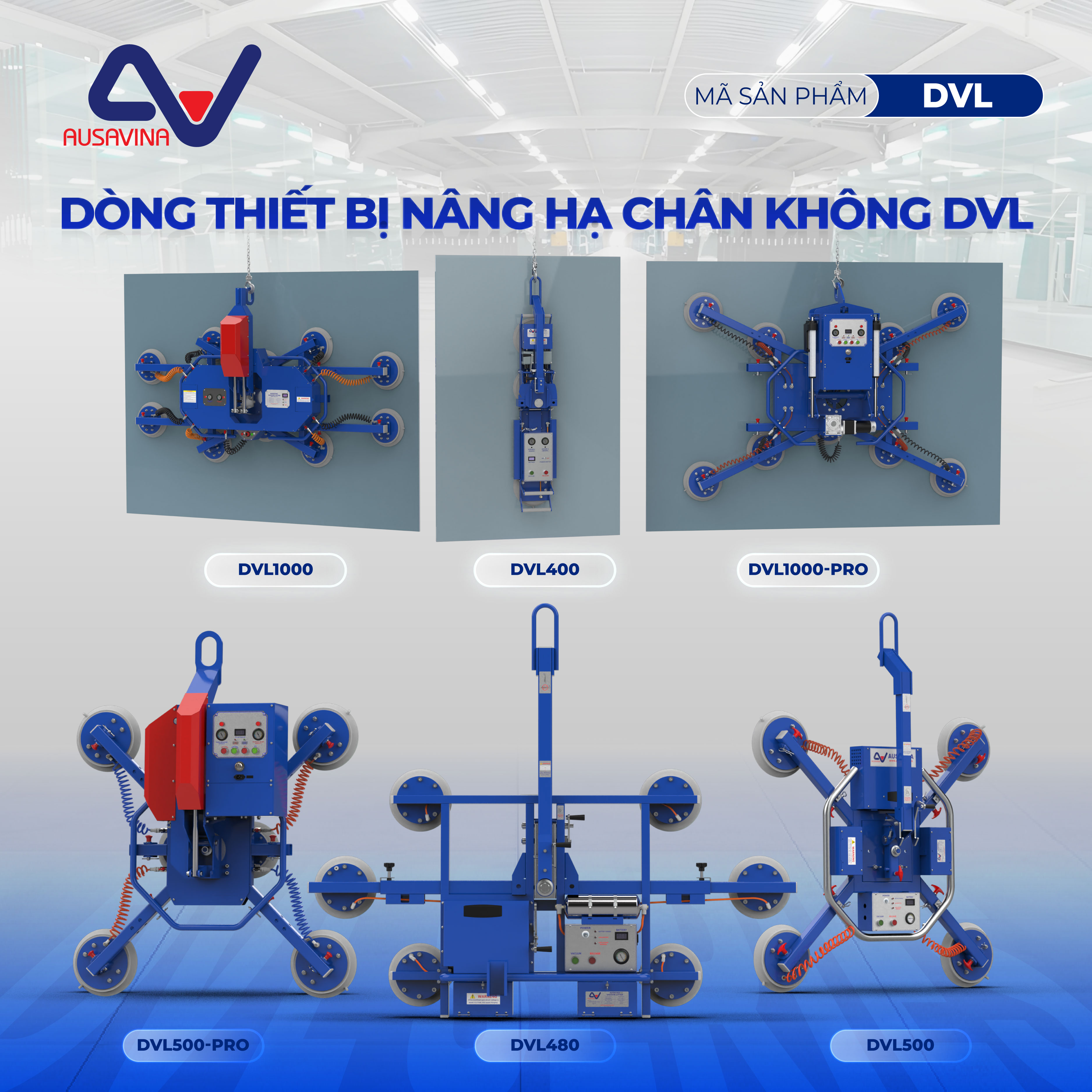 Dòng thiết bị nâng hạ chân không DVL Series Ausavina chuyên dụng cho kính và đá tấm